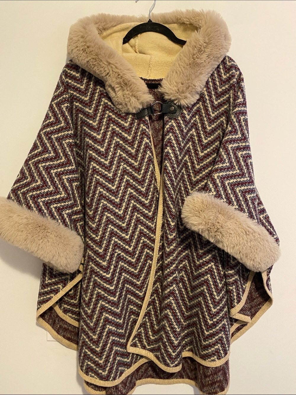 Hooded warm cape , thicker fabric Soft faux.